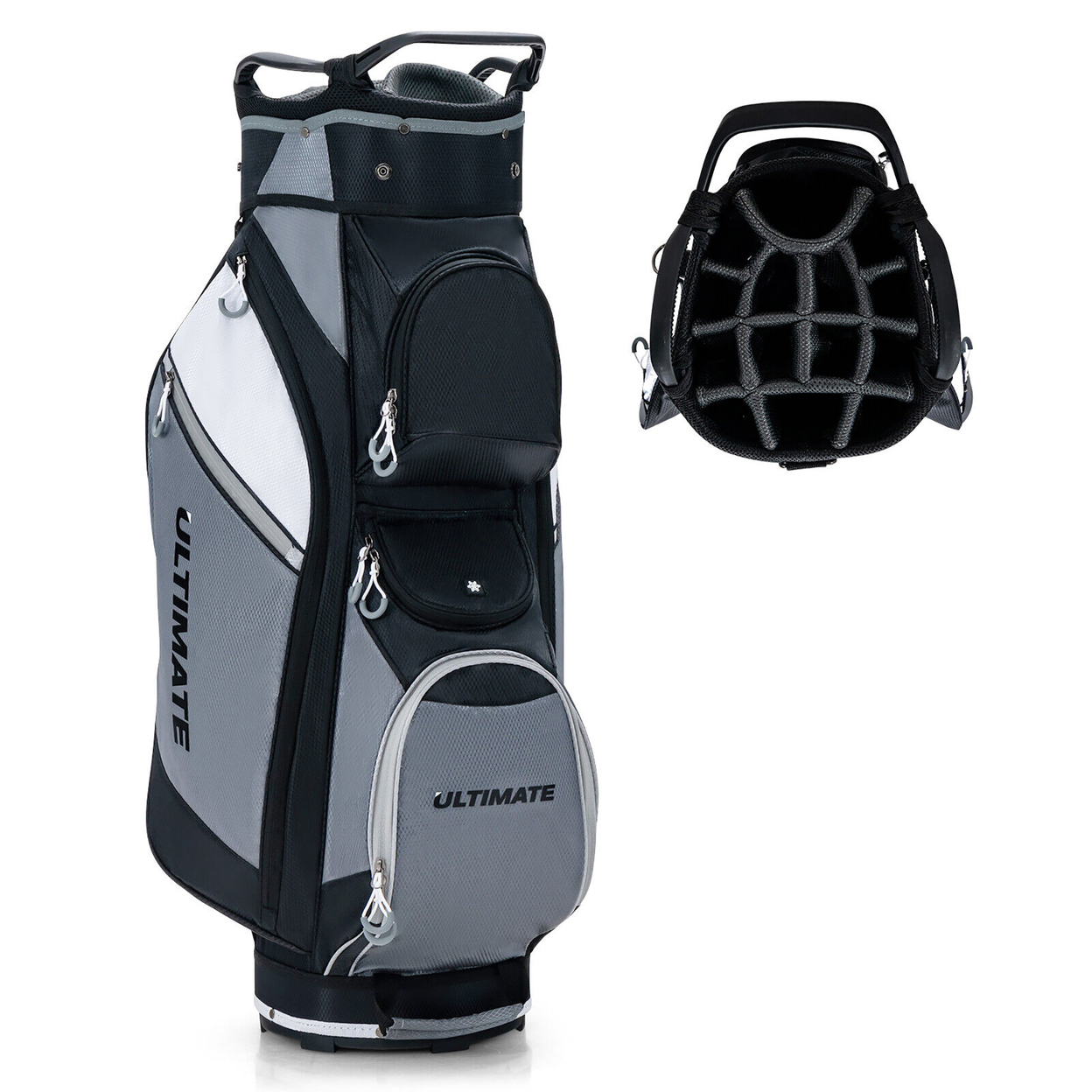 10 14-Way Golf Cart Stand Bag W/Cooler Bag Waterproof Valuable Pocket Rain Hood