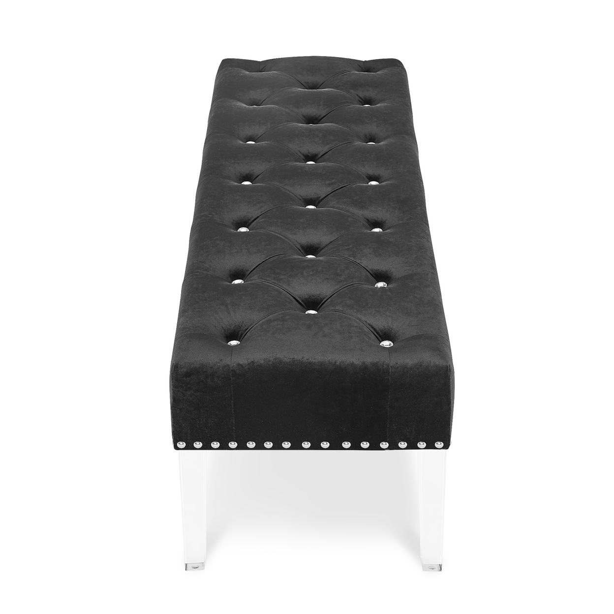 Bernard 49 Inch Velvet Upholstered Buttoned Bench, Black- Saltoro Sherpi