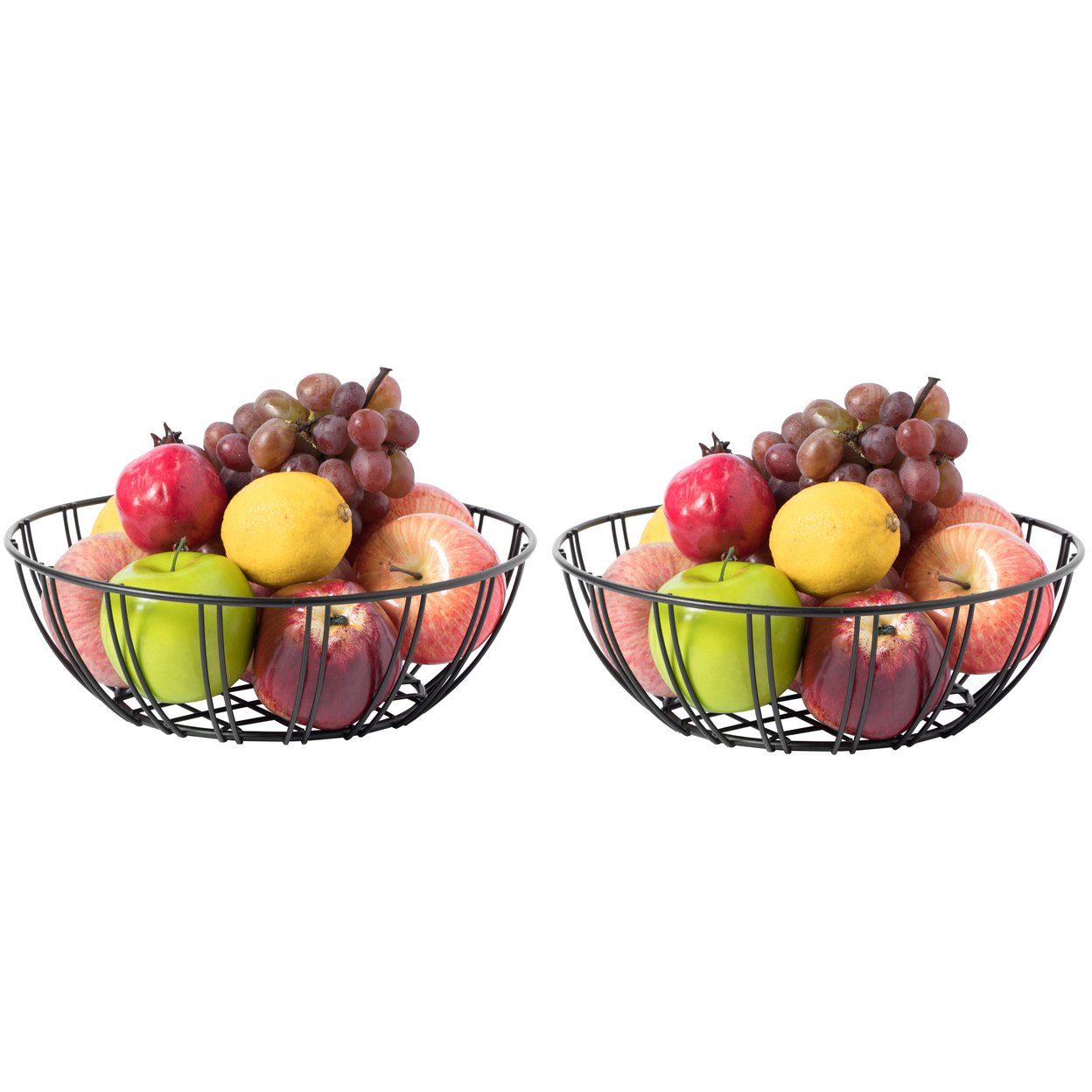 Black Iron Wire Fruit Bowl For Kitchen Counter, Storage Basket For Fruits, Vegetables, And Bread - Set Of 2