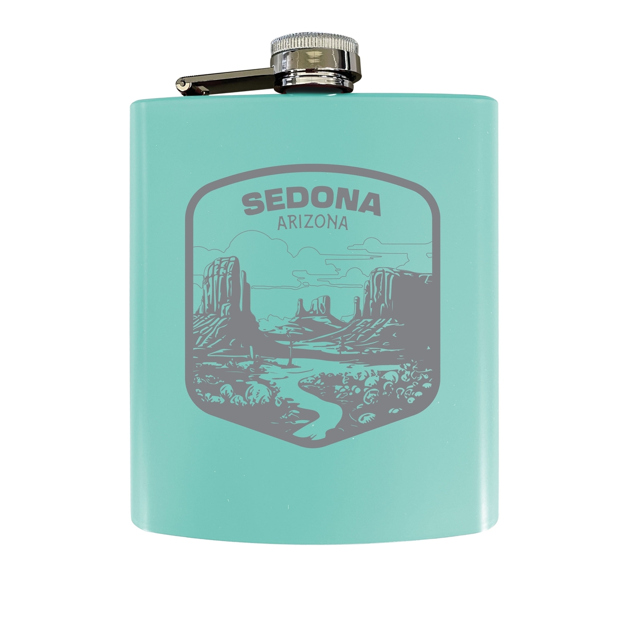 Sedona Arizona Souvenir 7 Oz Engraved Steel Flask Matte Finish - Seafoam,,Single Unit