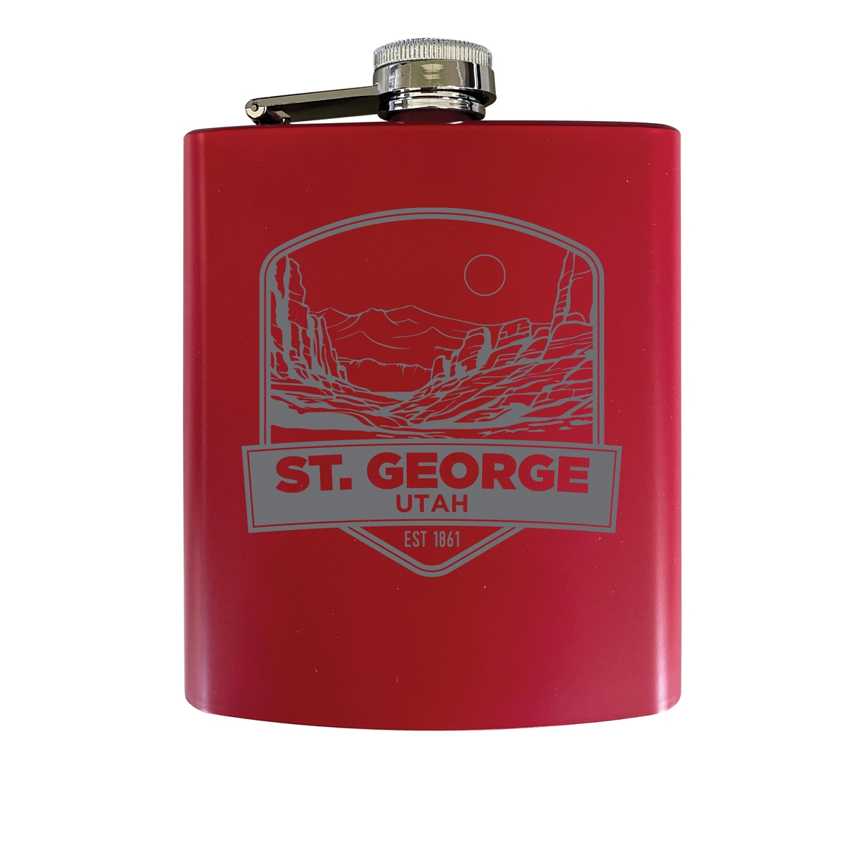 St. George Utah Souvenir 7 Oz Engraved Steel Flask Matte Finish - Red,,2-Pack