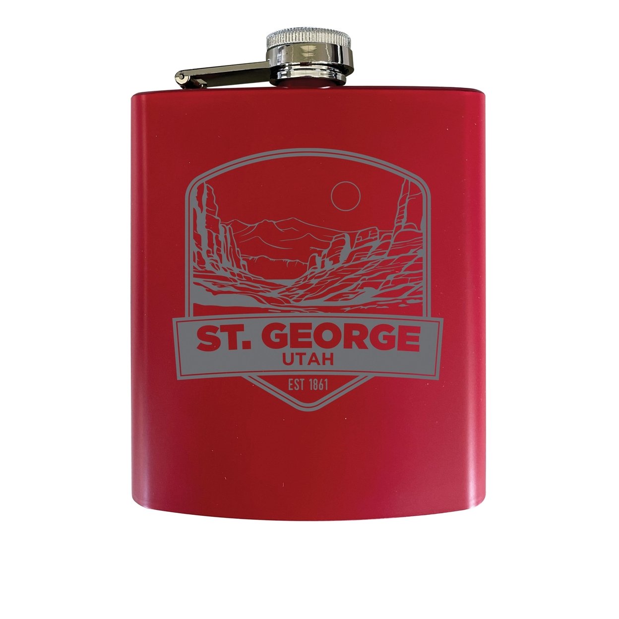 St. George Utah Souvenir 7 Oz Engraved Steel Flask Matte Finish - Red,,Single Unit