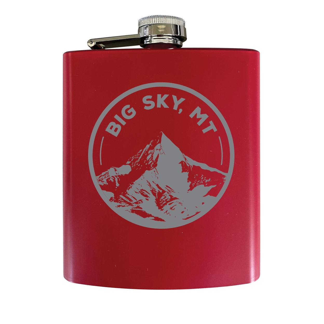 Big Sky Montana Souvenir 7 Oz Engraved Steel Flask Matte Finish - Red,,Single Unit