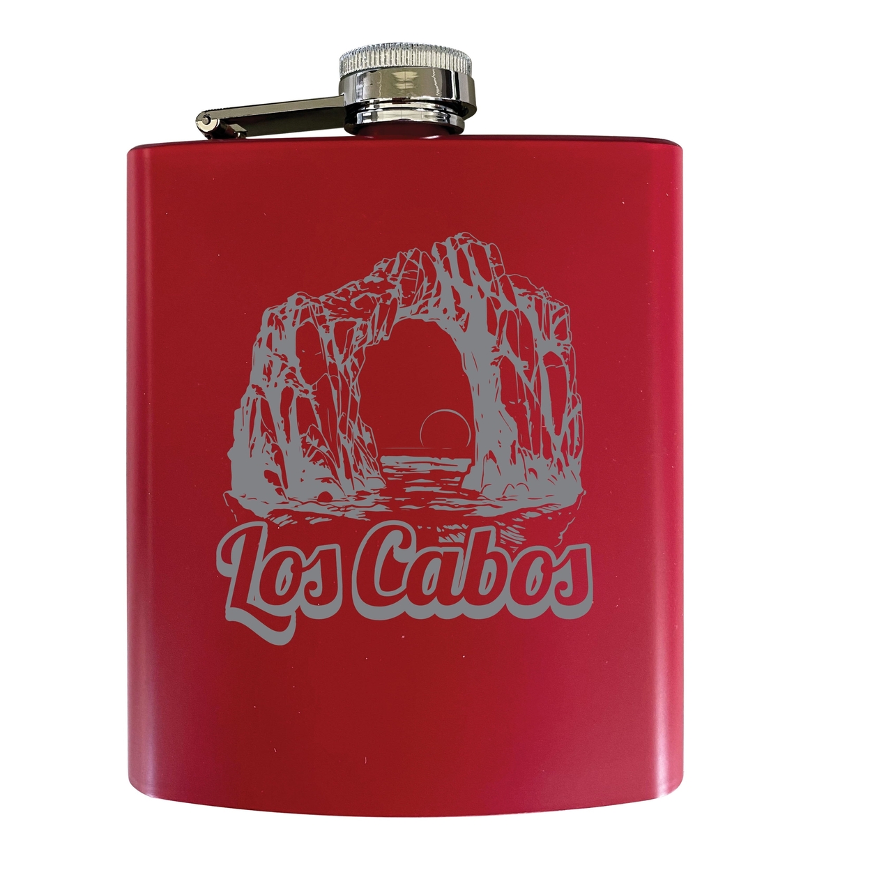 Los Cabos Mexico Souvenir 7 Oz Engraved Steel Flask Matte Finish - Red,,2-Pack