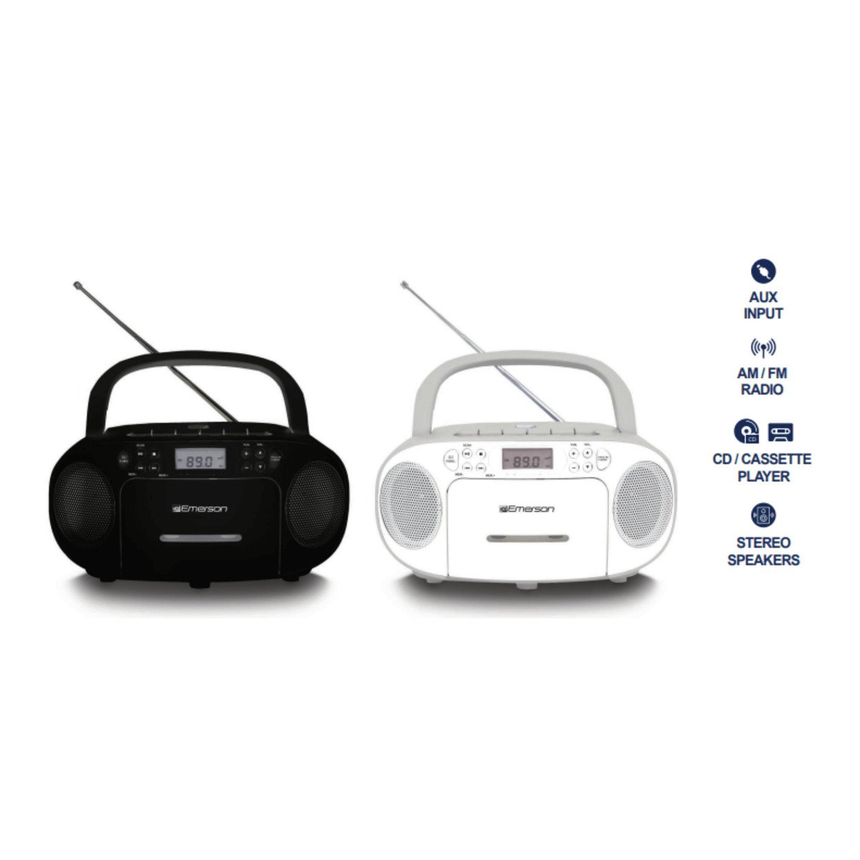 Emerson Portable CD/Cassette Boombox With AM/FM Radio - White