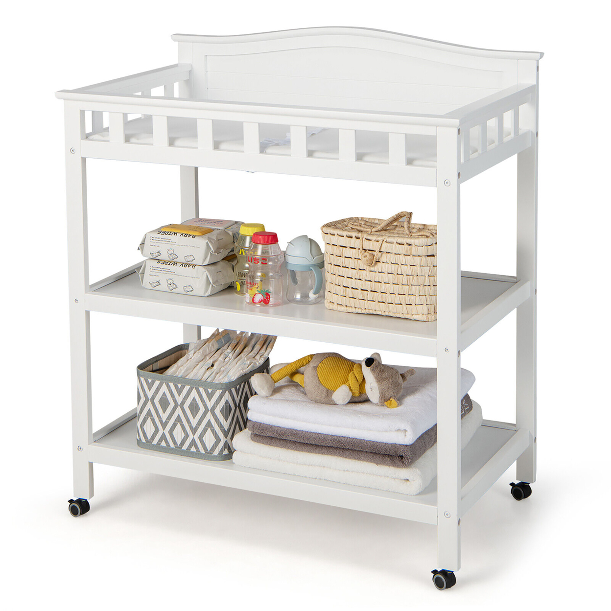 Mobile Baby Changing Table Infant Diaper Station Nursery Organizer W/ Pad