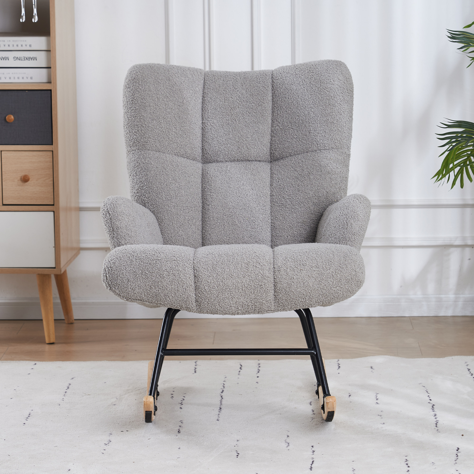 Teddy Velvet Rocking Accent Chair, Uplostered Glider Rocker Armchair For Nursery, Comfy Wingback Armchair - Pale Brown