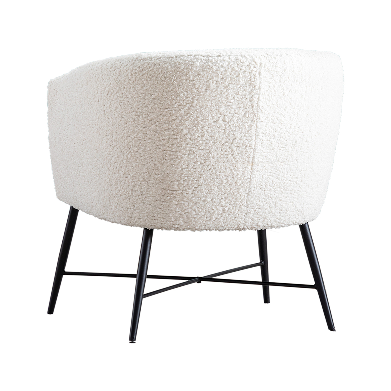 Ino 28 Inch Accent Chair, White Wool Like Fabric, Curved Back, Shelter Arms- Saltoro Sherpi