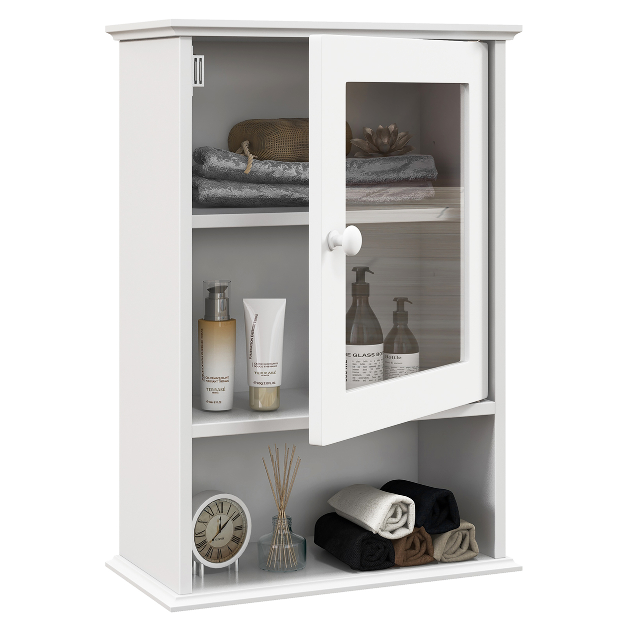 Wall Mounted Bathroom Cabinet Storage Organize Hanging Medicine Adjustable Shelf