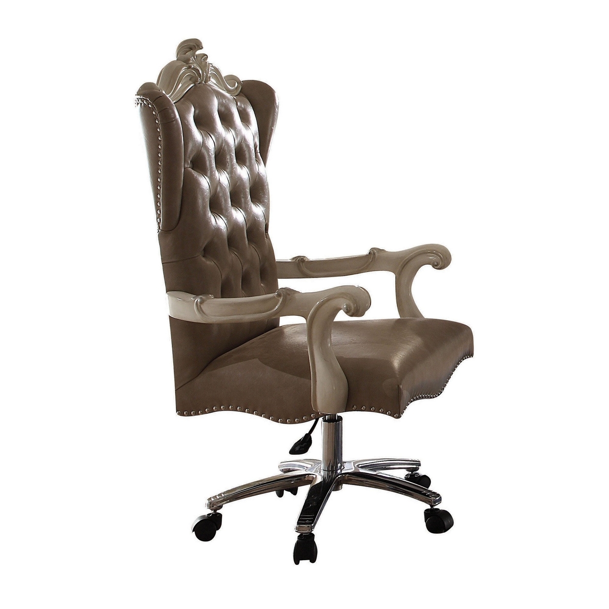 Leather Upholstered Executive Chair With Lift In Brown And Bone White Finish- Saltoro Sherpi