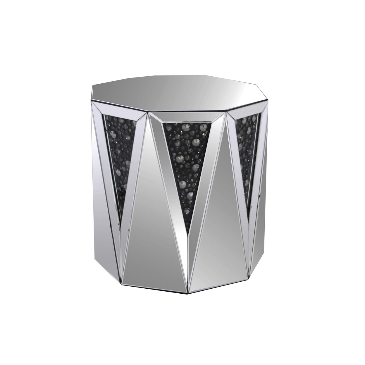 End Table With Octagonal Mirrored Top, Clear And Black- Saltoro Sherpi
