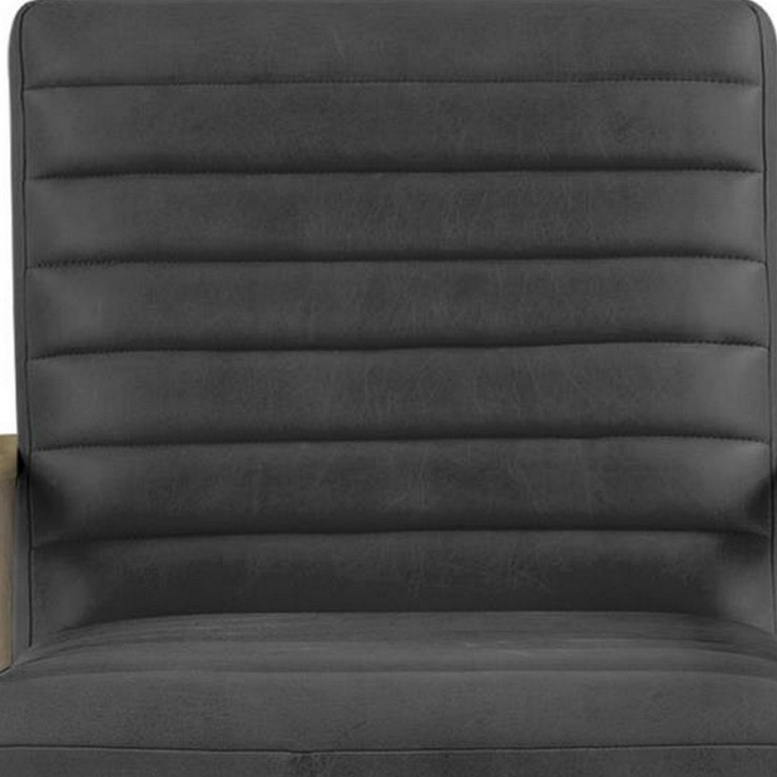30 Inch Padded Accent Chair With Raised Arms, Channeled Black Vegan Leather- Saltoro Sherpi