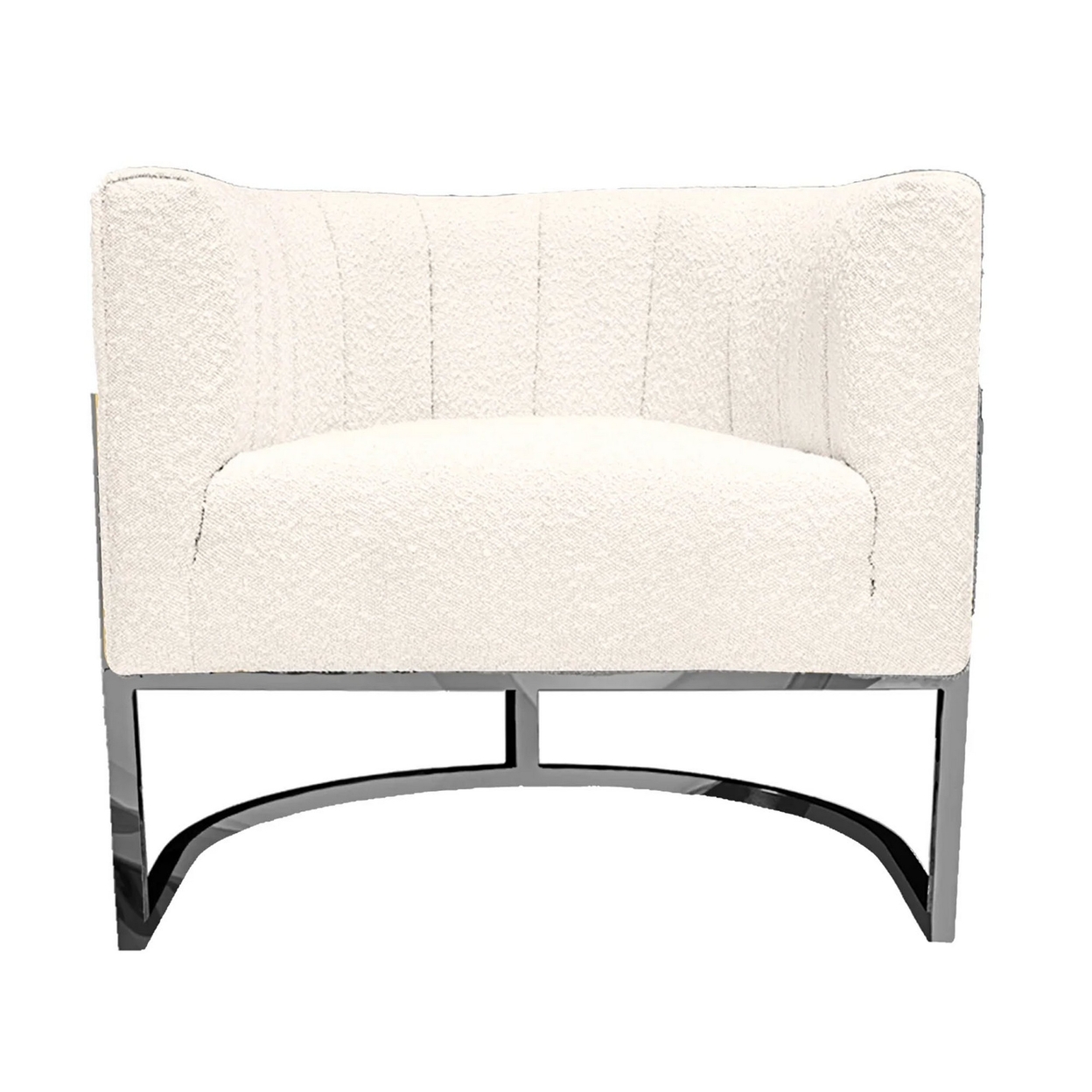Xin 30 Inch Cantilever Accent Chair, Crisp White Boucle Upholstery, Chrome- Saltoro Sherpi