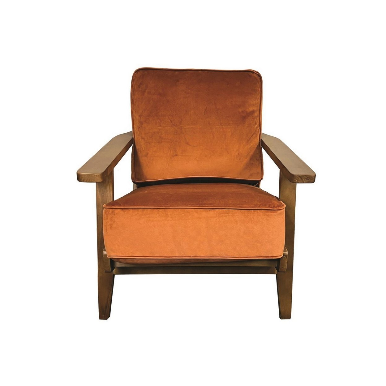 28 Inch Accent Armchair, Cushioned Seat And Back, Burnt Orange Upholstery- Saltoro Sherpi