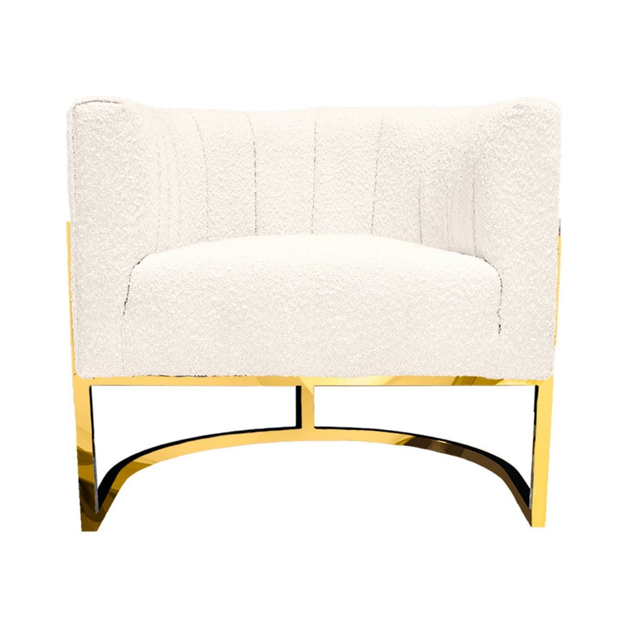 Xin 30 Inch Cantilever Accent Chair, Padded, White Boucle Upholstery, Gold- Saltoro Sherpi