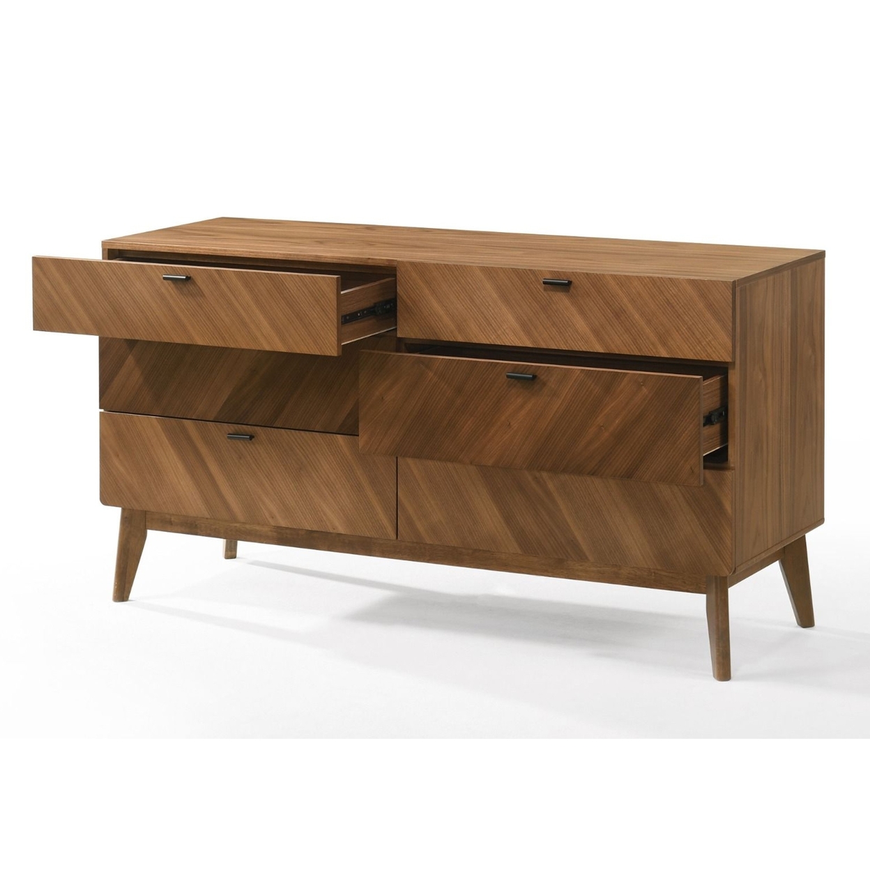 Nova Rem 55 Inch Wide Dresser, 6 Drawers, Metal Bar Handles, Angled Legs- Saltoro Sherpi