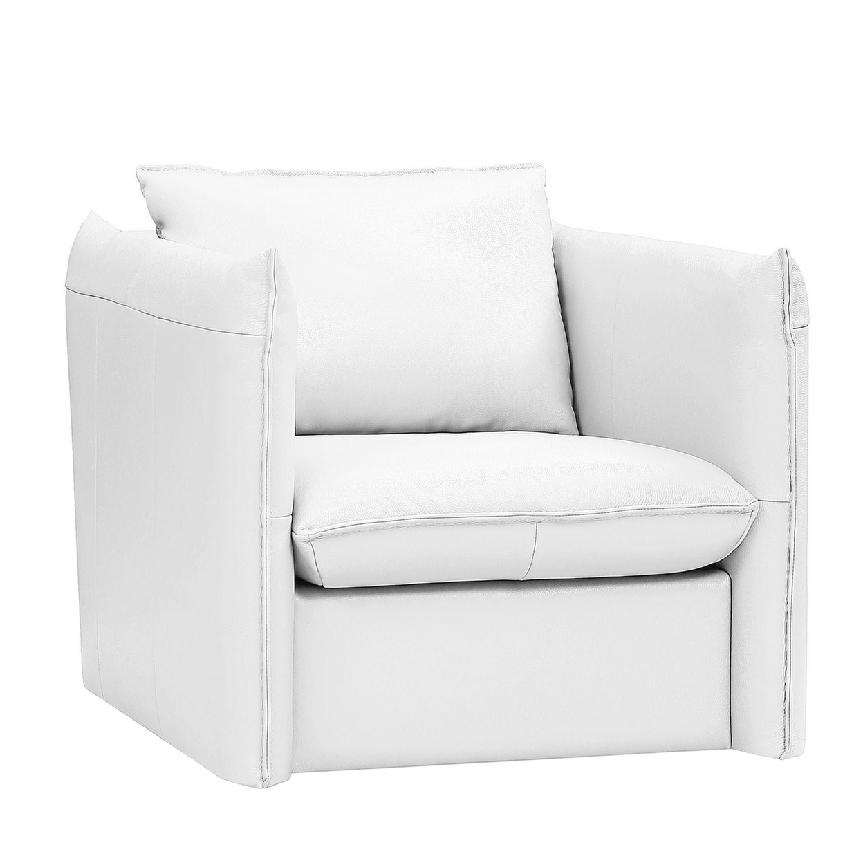 Reno 36 Inch Swivel Lounge Chair, Pillow Back, Italian Leather, Crisp White- Saltoro Sherpi