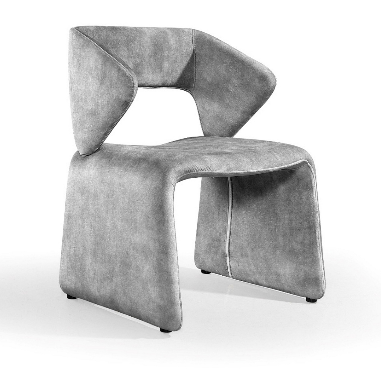 26 Inch Accent Chair, Gray Polyester, Plush Seat, Unique Cutout Backrest- Saltoro Sherpi