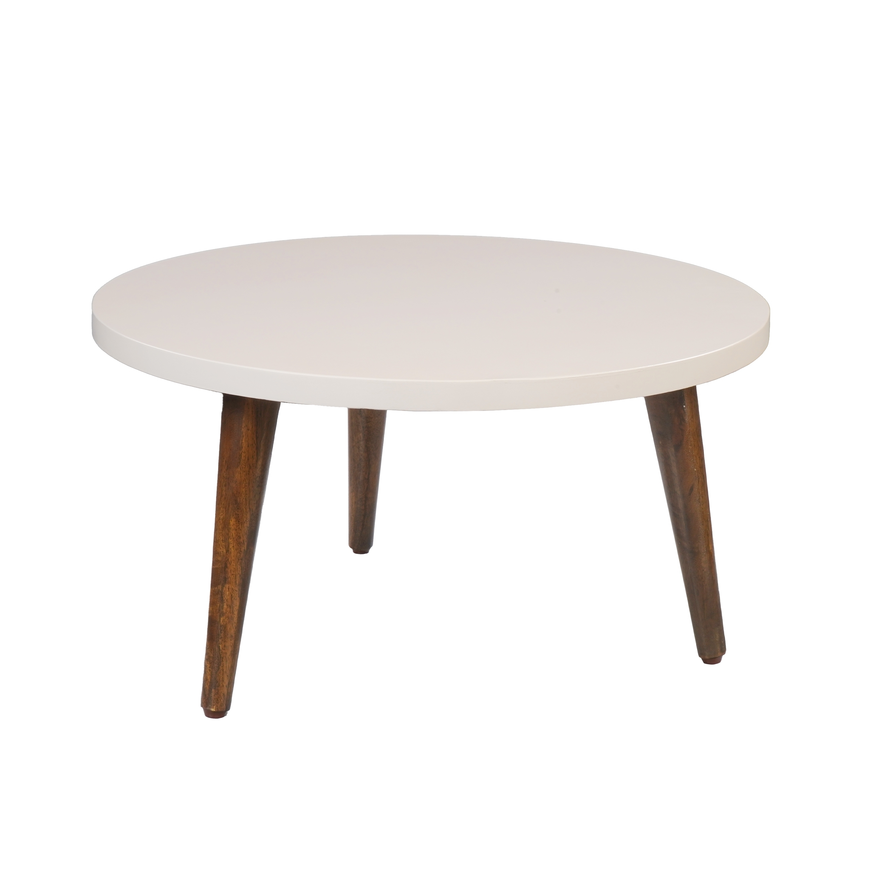 24 Inch Round Wooden Coffee Table With Splayed Legs, White And Brown- Saltoro Sherpi