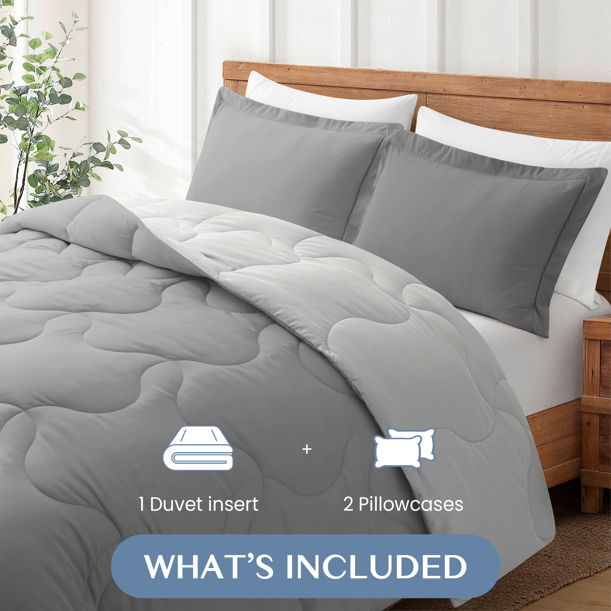 Lightweight Reversible Microfiber Down Alternative Comforter Set, Dark Gray&Light Gray, Full Queen