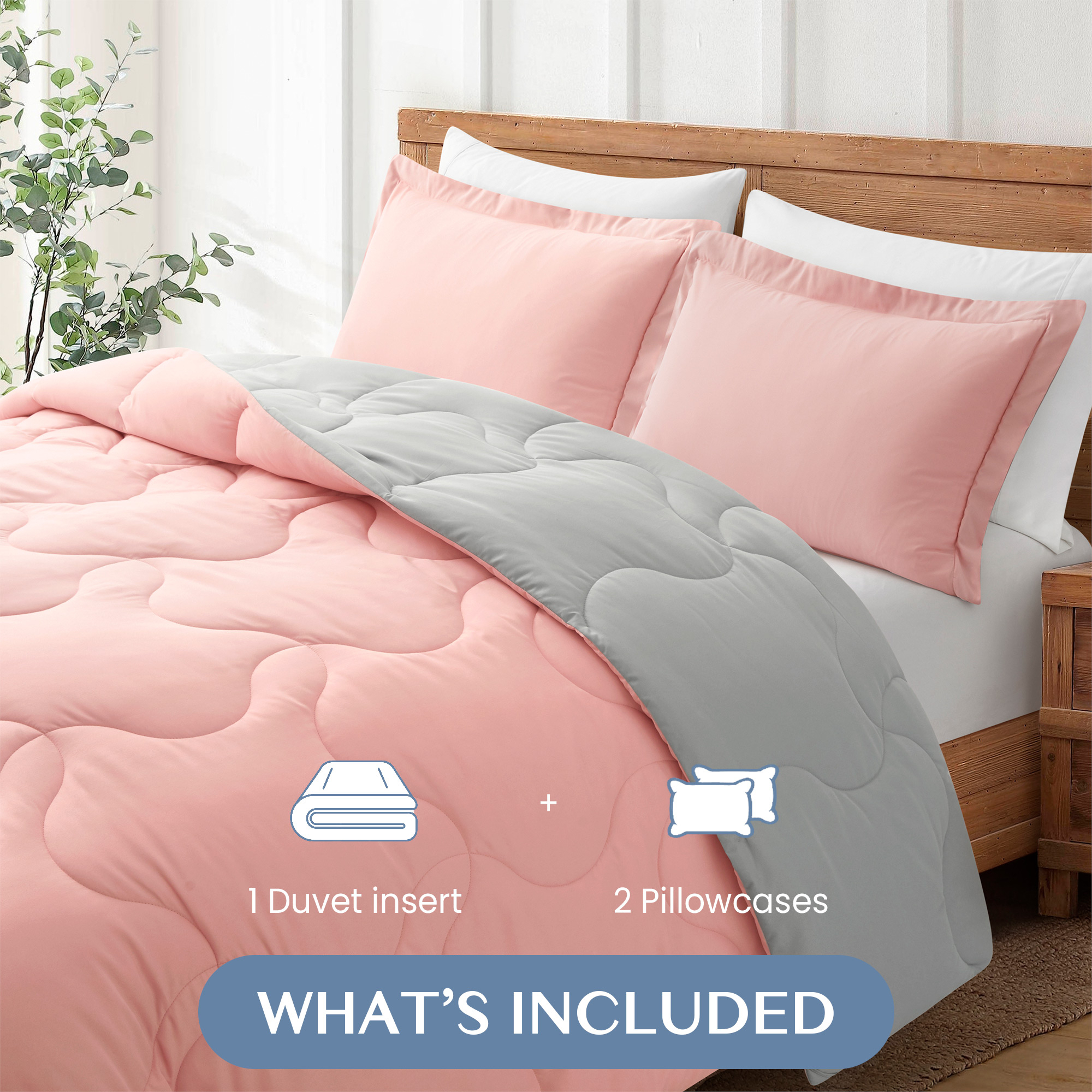 Elegant Comfort Premium Quality Lightweight Reversible Down Alternative 3-Piece Comforter Set, Pink&Light Gray, King
