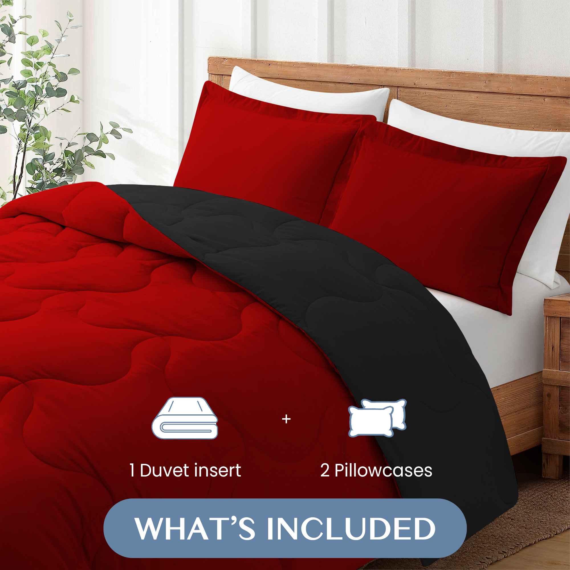 Reversible Superior Soft Comforter Sets, Down Alternative Comforter, Black&Red, Full Queen