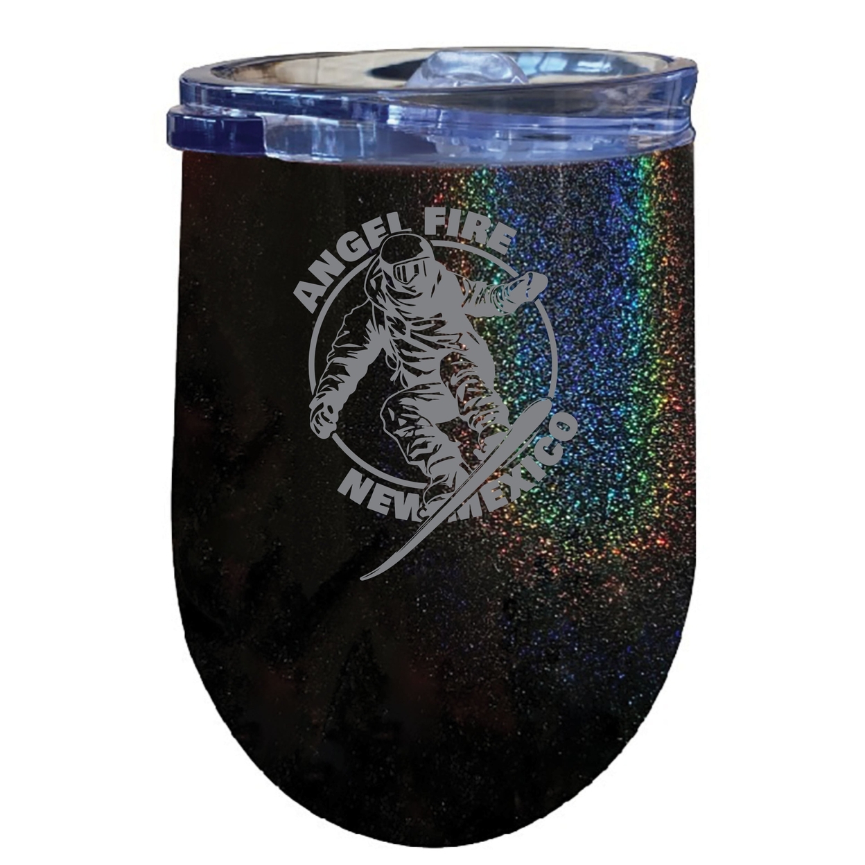 Angel Fire New Mexico Souvenir 12 Oz Engraved Insulated Wine Stainless Steel Tumbler - Rainbow Glitter Gray,,4-Pack