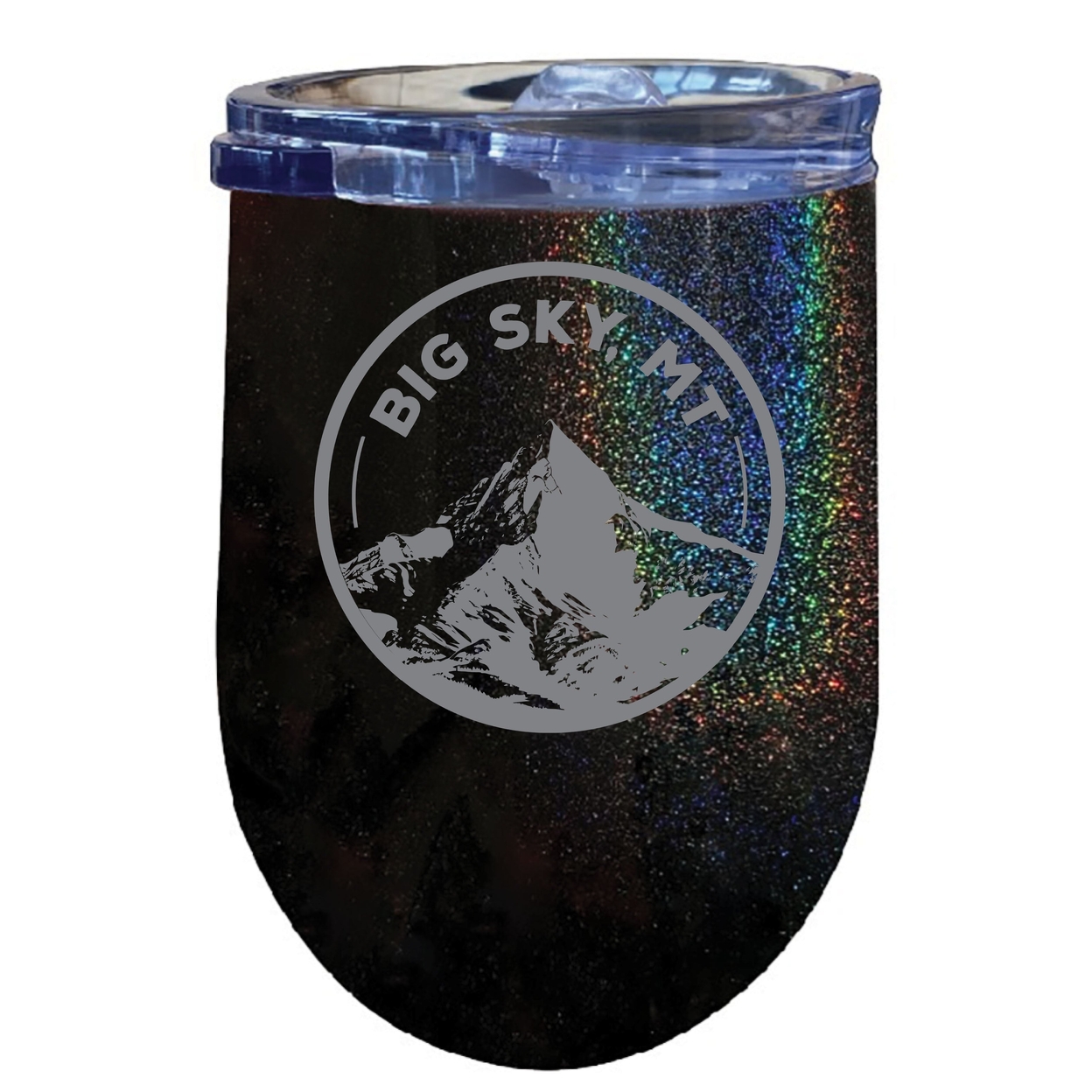 Big Sky Montana Souvenir 12 Oz Engraved Insulated Wine Stainless Steel Tumbler - Rainbow Glitter Gray,,Single Unit