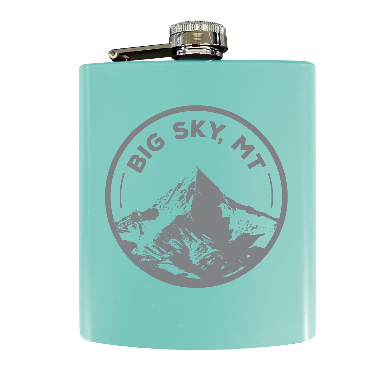 Big Sky Montana Souvenir 7 Oz Engraved Steel Flask Matte Finish - Seafoam,,4-Pack