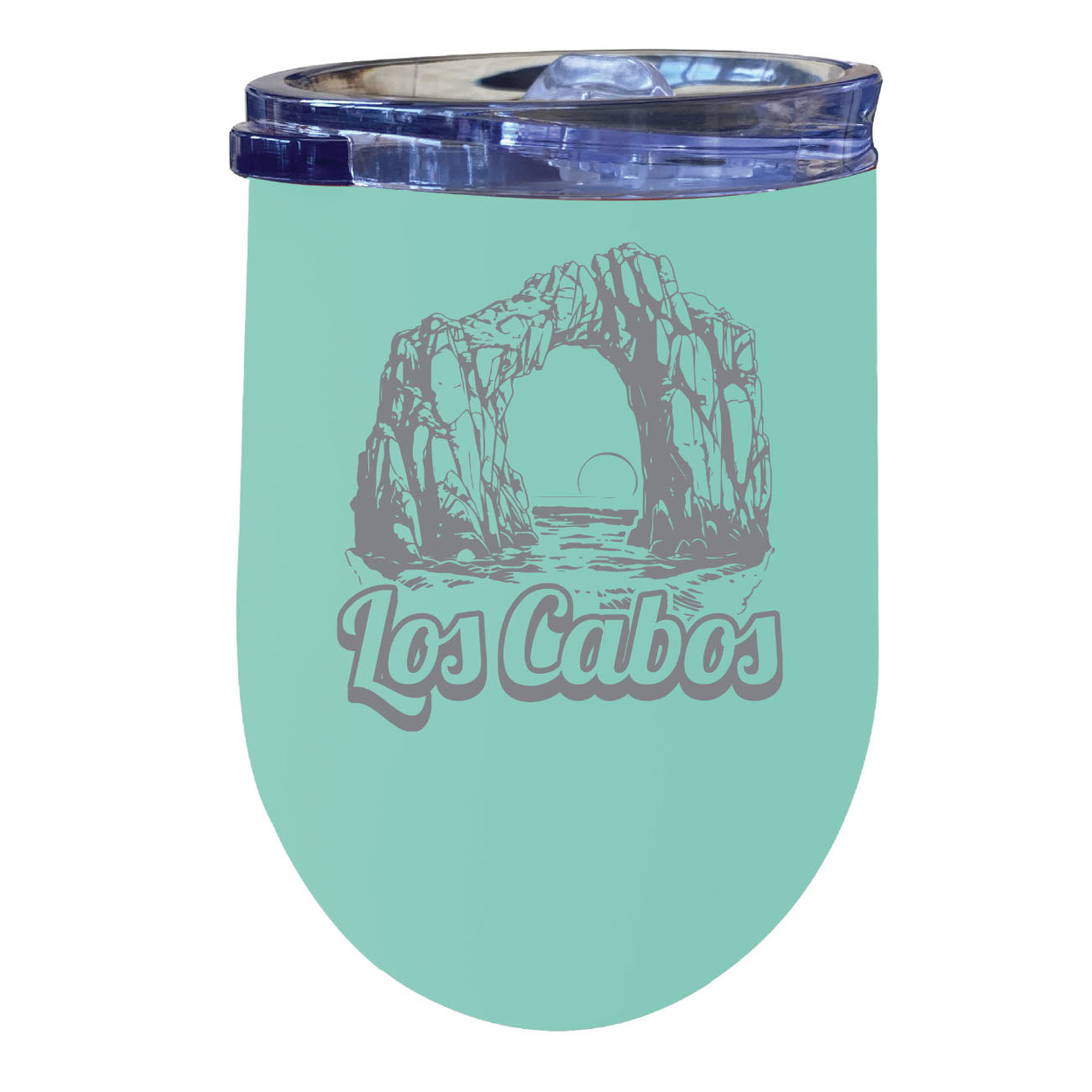 Los Cabos Mexico Souvenir 12 Oz Engraved Insulated Wine Stainless Steel Tumbler - Seafoam,,Single Unit