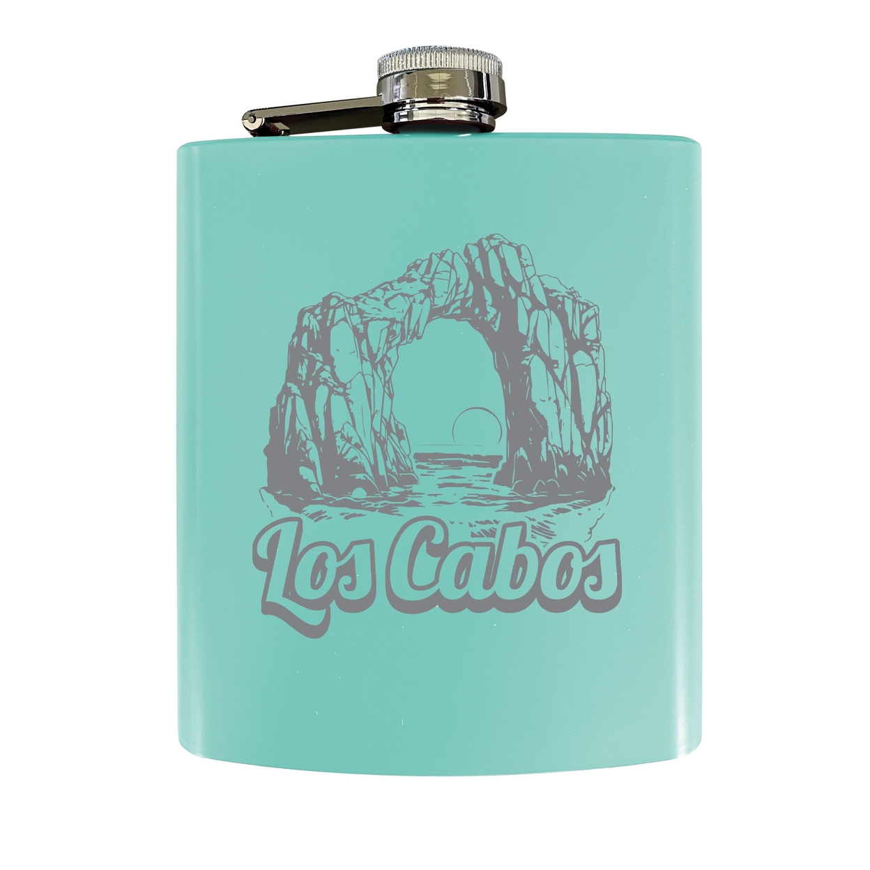 Los Cabos Mexico Souvenir 7 Oz Engraved Steel Flask Matte Finish - Black,,Single Unit