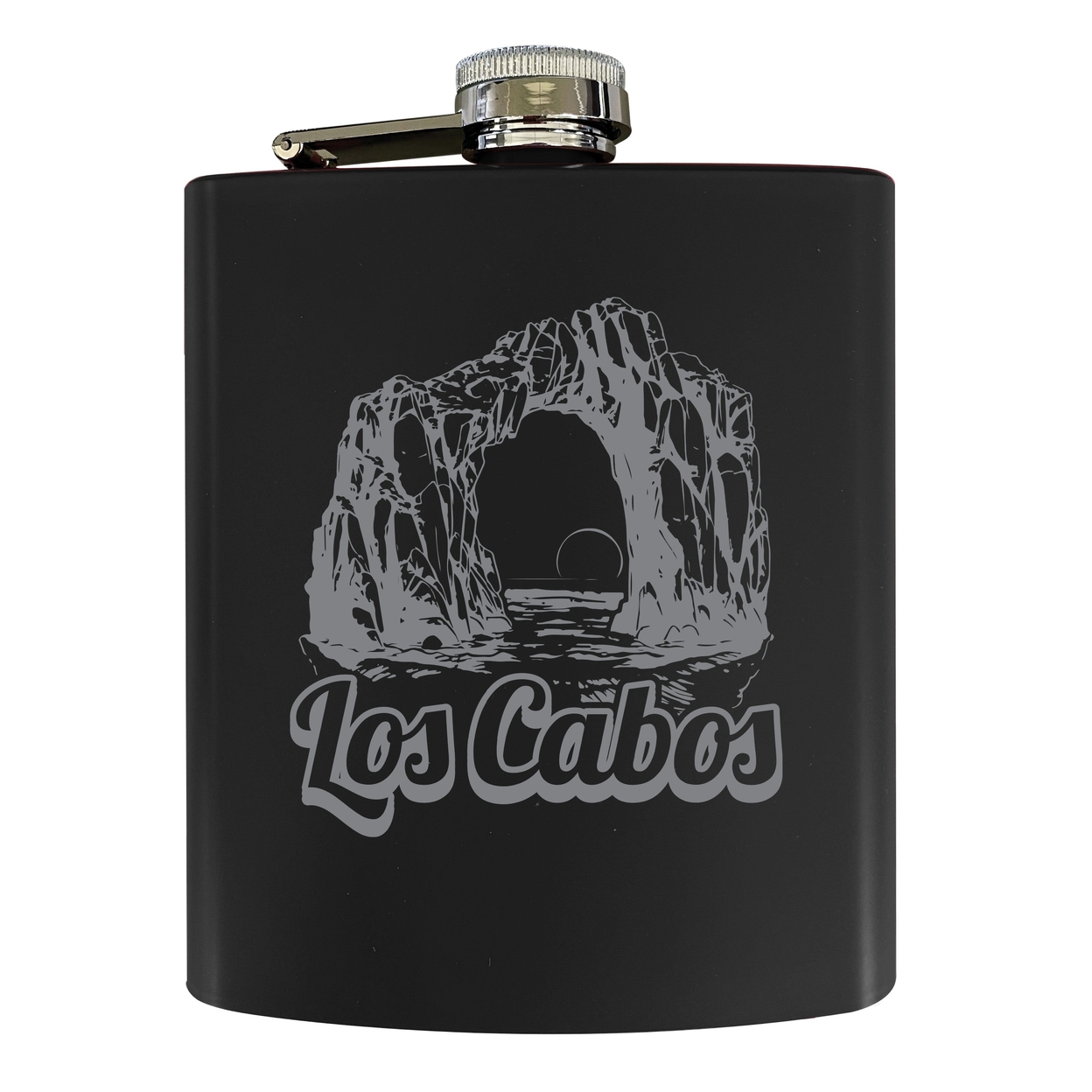 Los Cabos Mexico Souvenir 7 Oz Engraved Steel Flask Matte Finish - Seafoam,,Single Unit