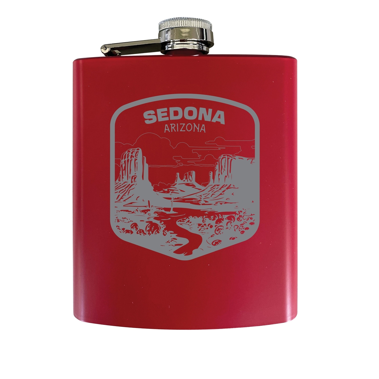 Sedona Arizona Souvenir 7 Oz Engraved Steel Flask Matte Finish - Red,,Single Unit