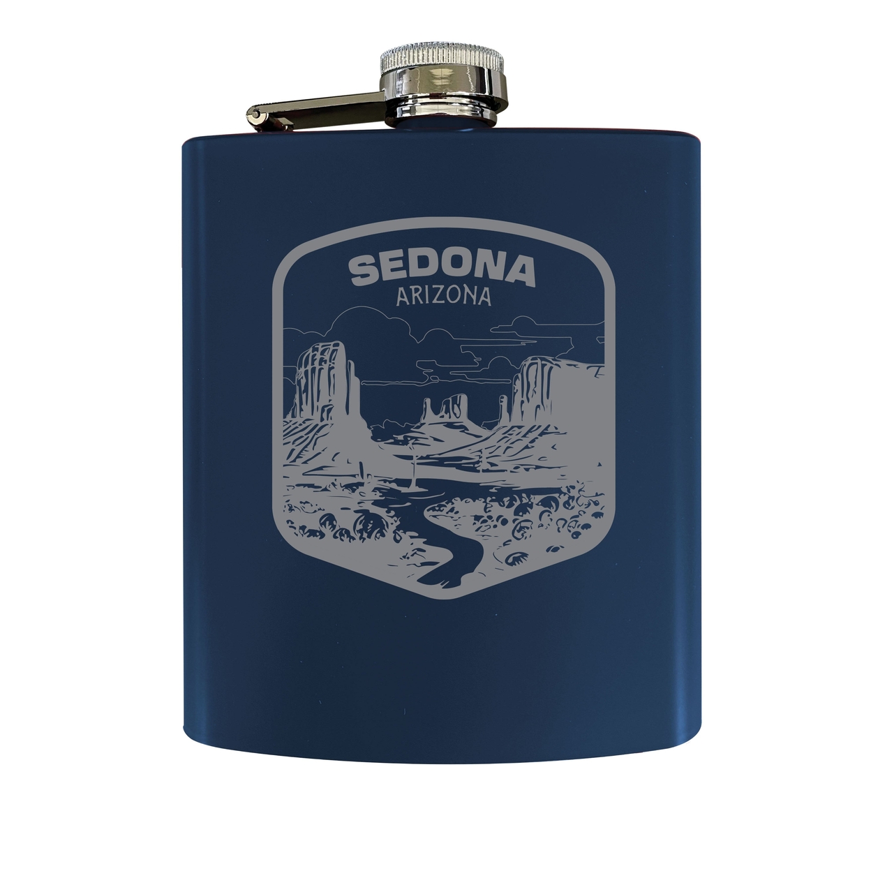 Sedona Arizona Souvenir 7 Oz Engraved Steel Flask Matte Finish - Navy,,Single Unit