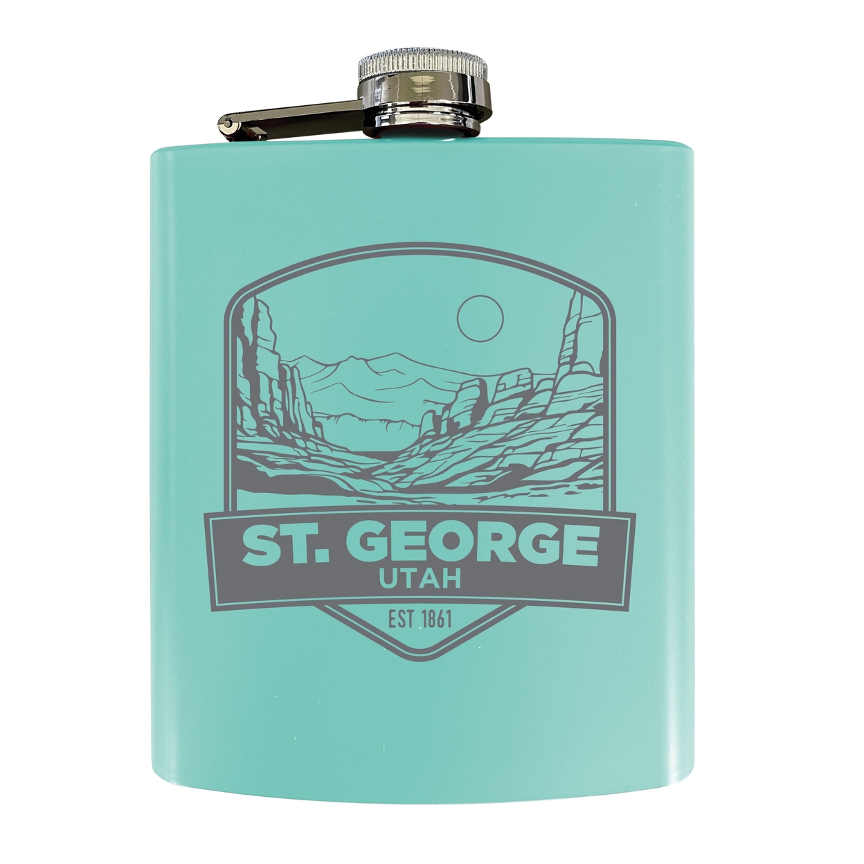 St. George Utah Souvenir 7 Oz Engraved Steel Flask Matte Finish - Seafoam,,Single Unit