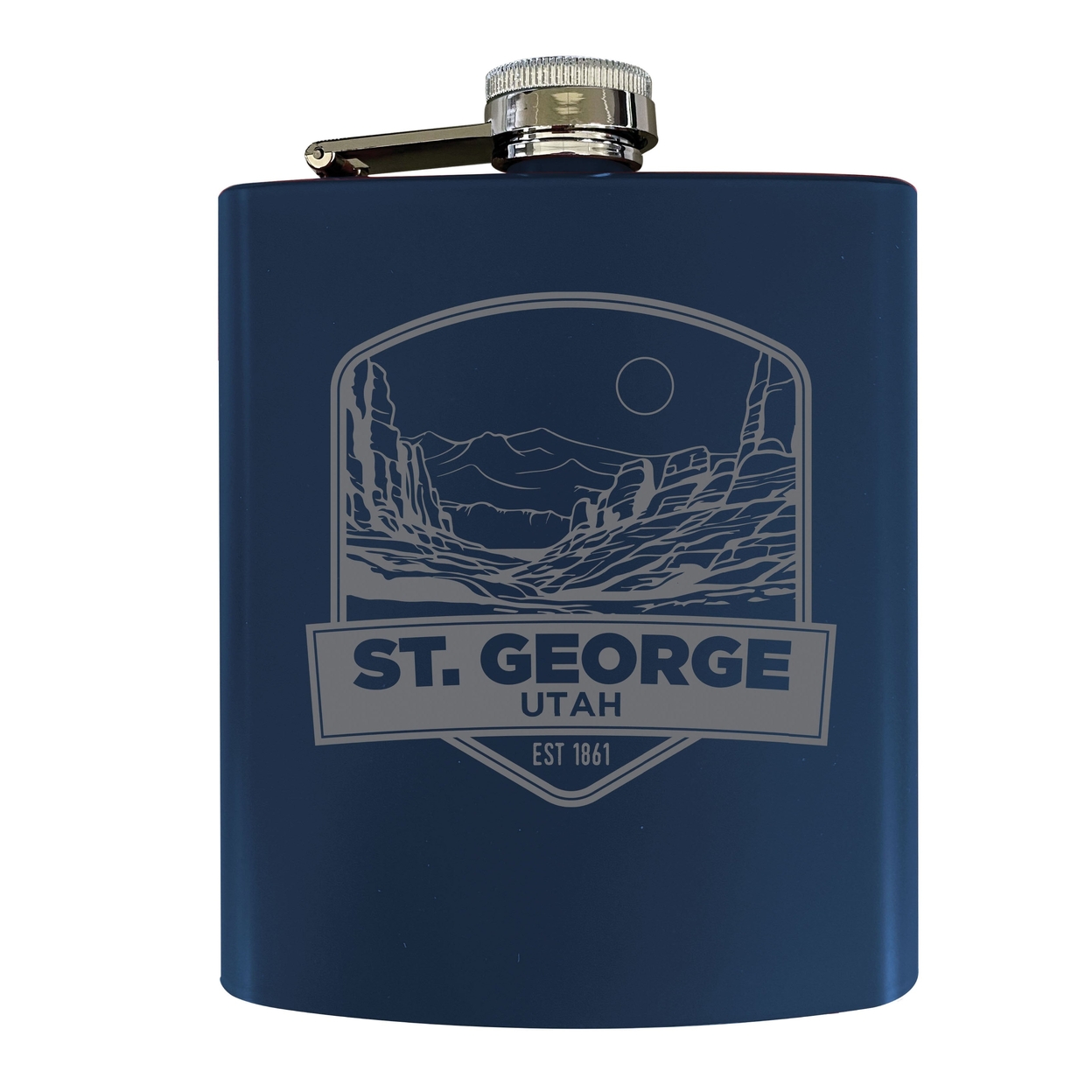 St. George Utah Souvenir 7 Oz Engraved Steel Flask Matte Finish - Red,,2-Pack