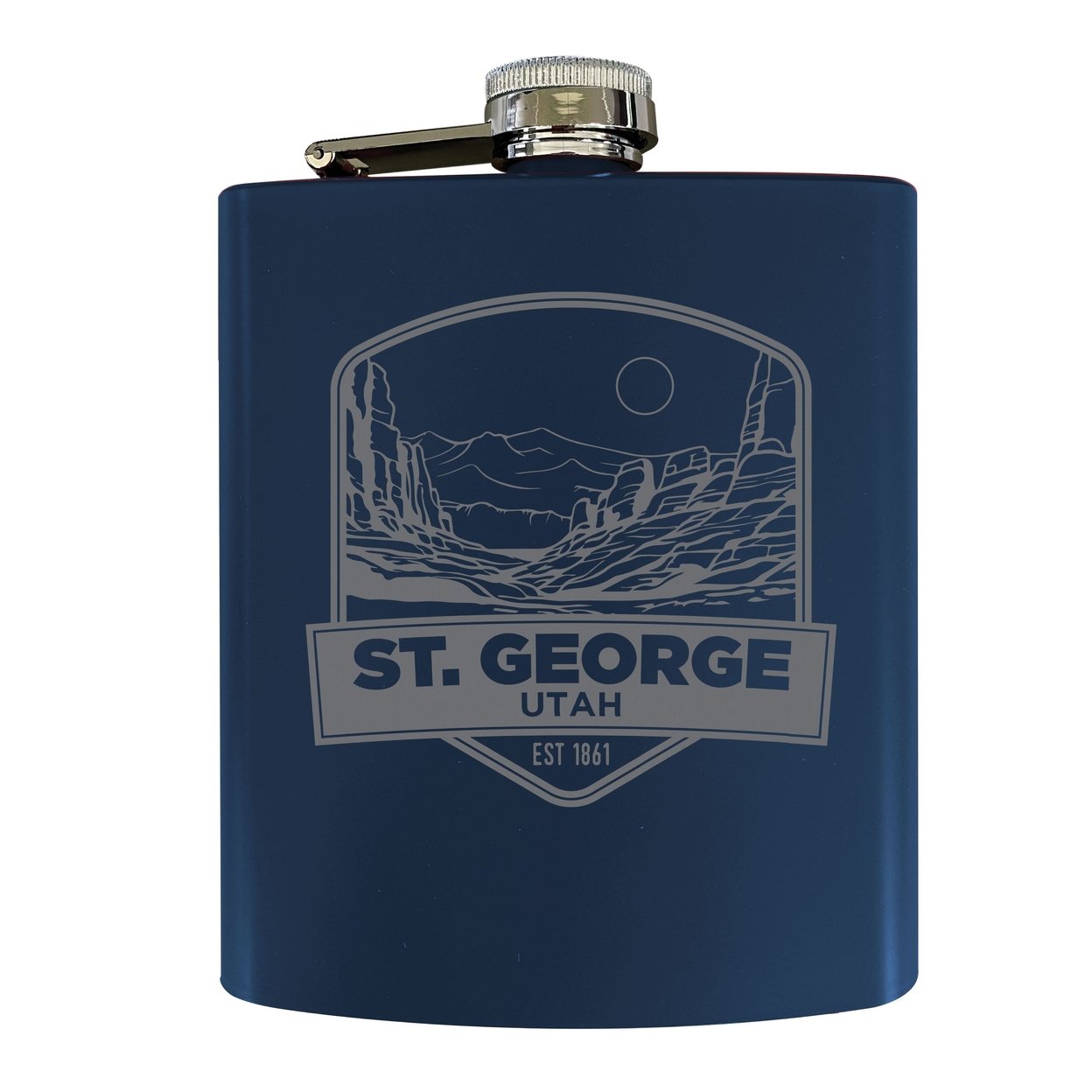 St. George Utah Souvenir 7 Oz Engraved Steel Flask Matte Finish - Navy,,Single Unit