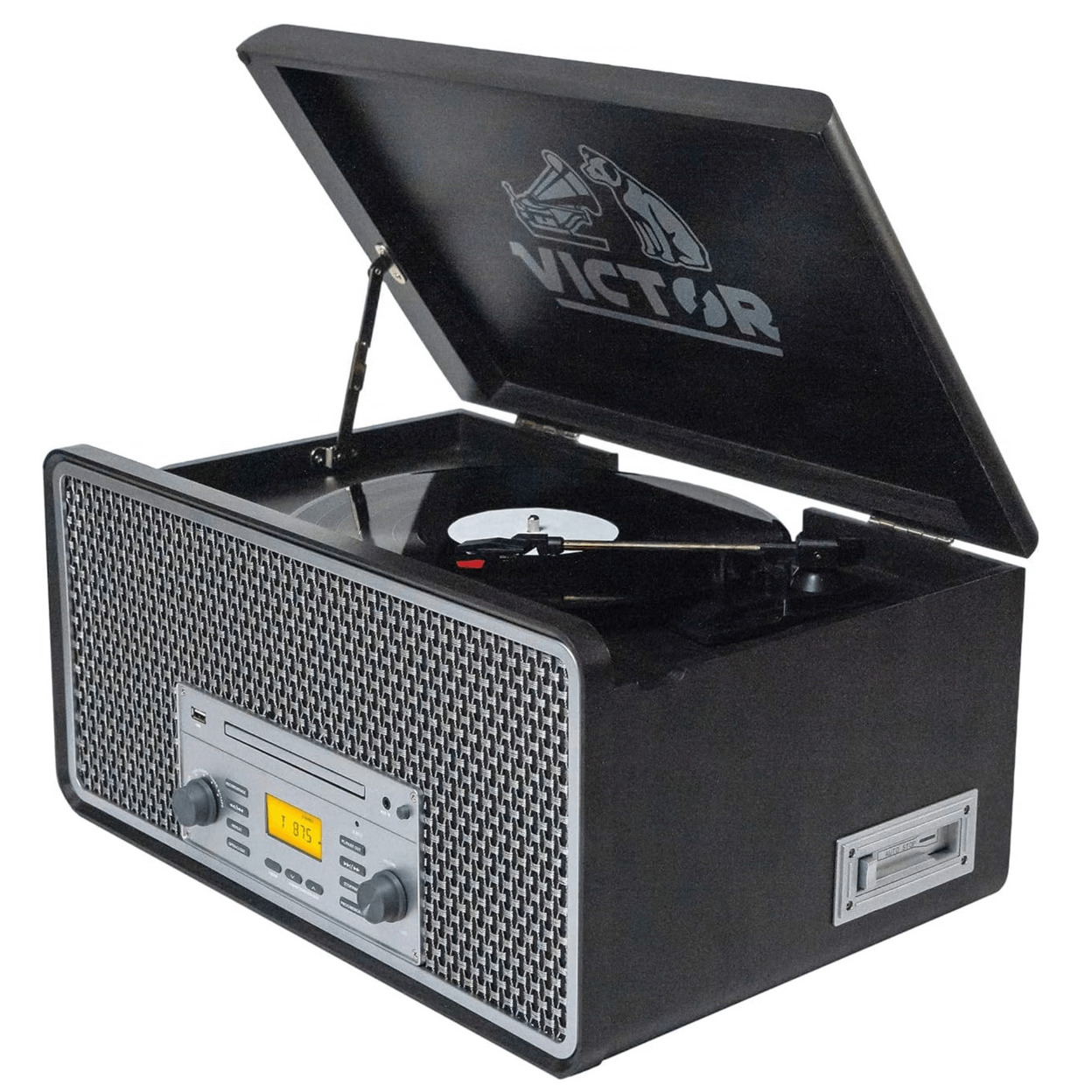 Victor Monument 8-in-1 Wood Music Center With 3-Speed Turntable & Dual Bluetooth - Espresso