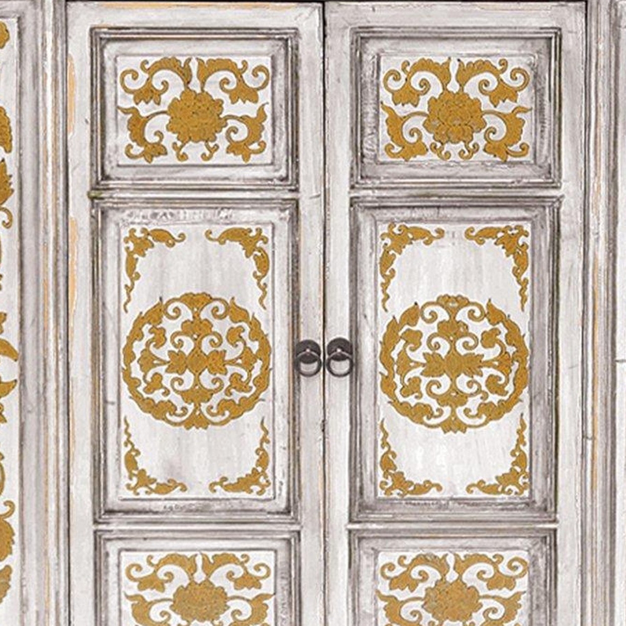 Florentine 43 Inch Sideboard Buffet Cabinet, 2 Doors, Gold White Hardwood- Saltoro Sherpi