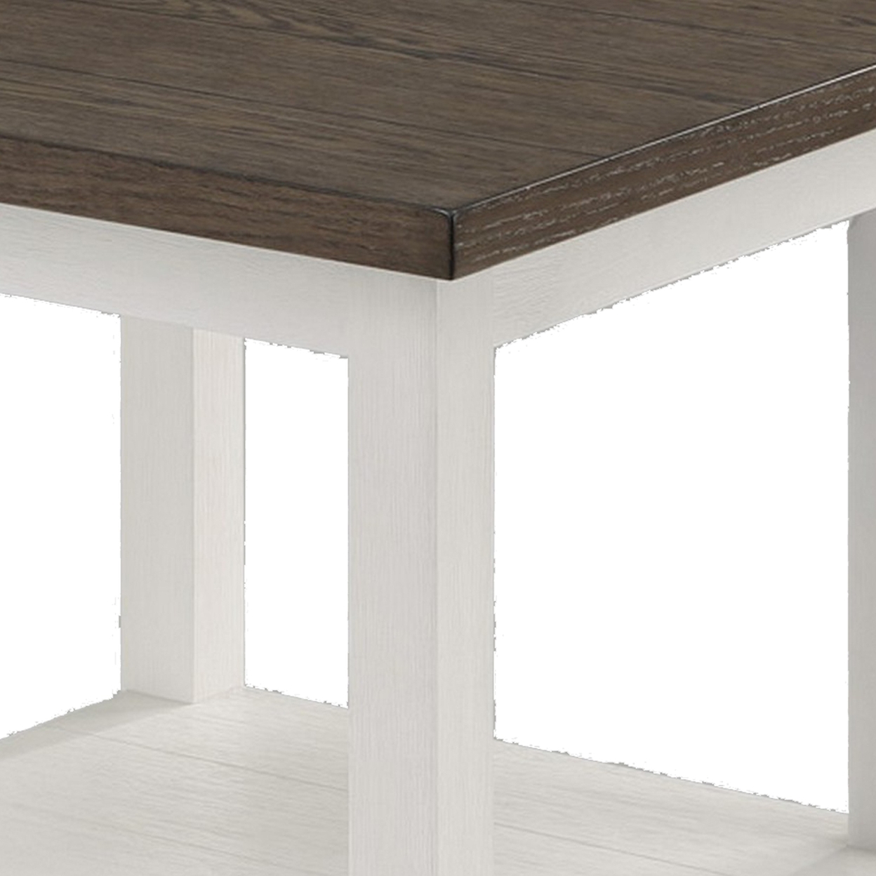 Mon 24 Inch Square End Table, Open Bottom Shelf, Brown Top, White Frame- Saltoro Sherpi