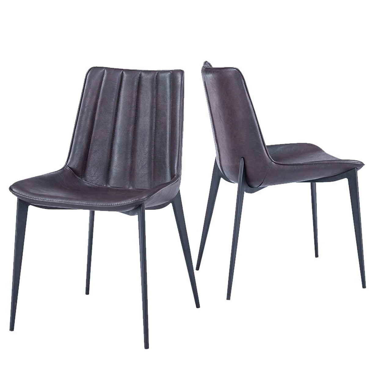 Cid 20 Inch Dining Chair, Set Of 2, Black Vegan Leather, Channel Tufted- Saltoro Sherpi