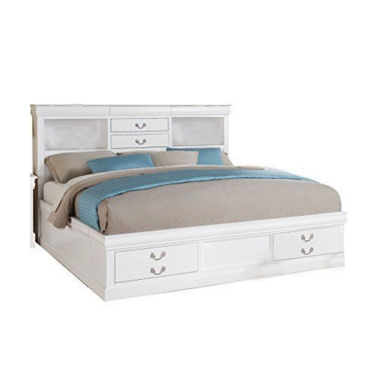Luxurious And Stylish Queen Size Bed With Storage, White- Saltoro Sherpi