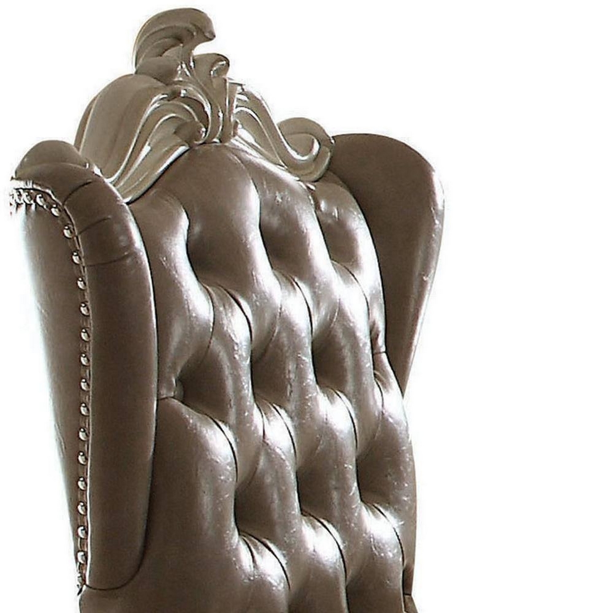 Leather Upholstered Executive Chair With Lift In Brown And Bone White Finish- Saltoro Sherpi