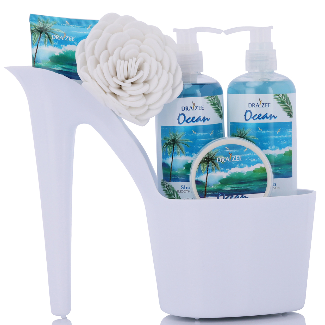 Draizee Heel Shoe Spa Gift Set Clean Ocean Scented Bath Essentials Gift Basket With Shower Gel, Bubble Bath, Body Butter, Body Lotion