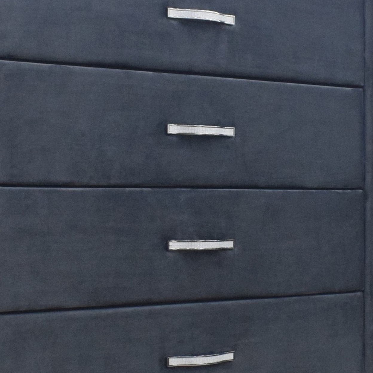 Moha 50 Inch Tall 5 Drawer Dresser Chest, Glass Top Gray Velvet Upholstered- Saltoro Sherpi
