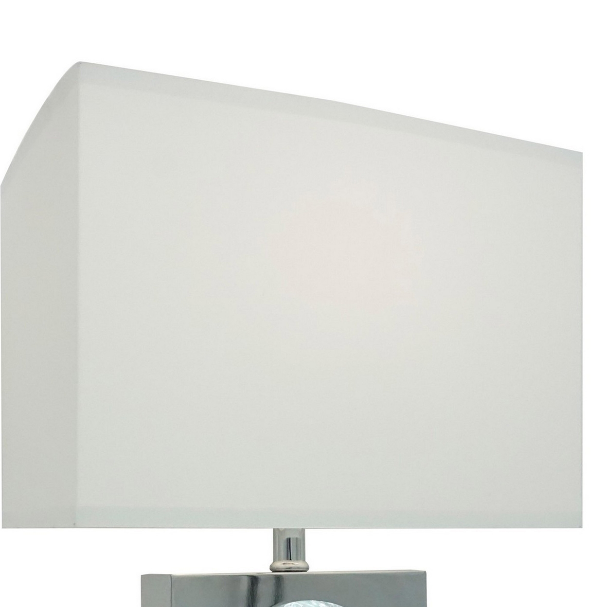Rohi 22 Inch Table Lamp, White Fabric Shade, Chrome Base, LED Accents- Saltoro Sherpi