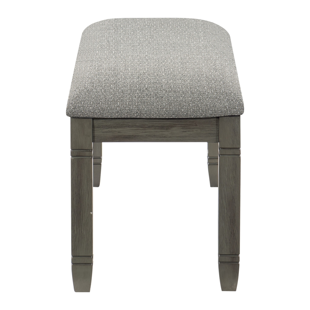 Rome 48 Inch Bench, Gray Textured Fabric, Padded Seat, Antique Gray Wood- Saltoro Sherpi