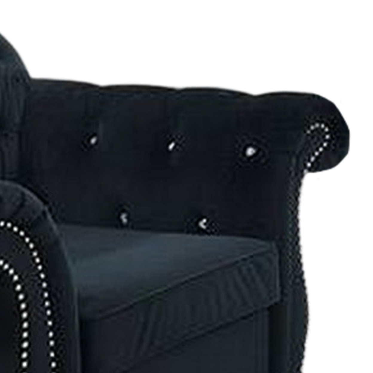 Rima 51 Inch Classic Accent Chair, Velvet Upholstery, Rolled Arms, Black