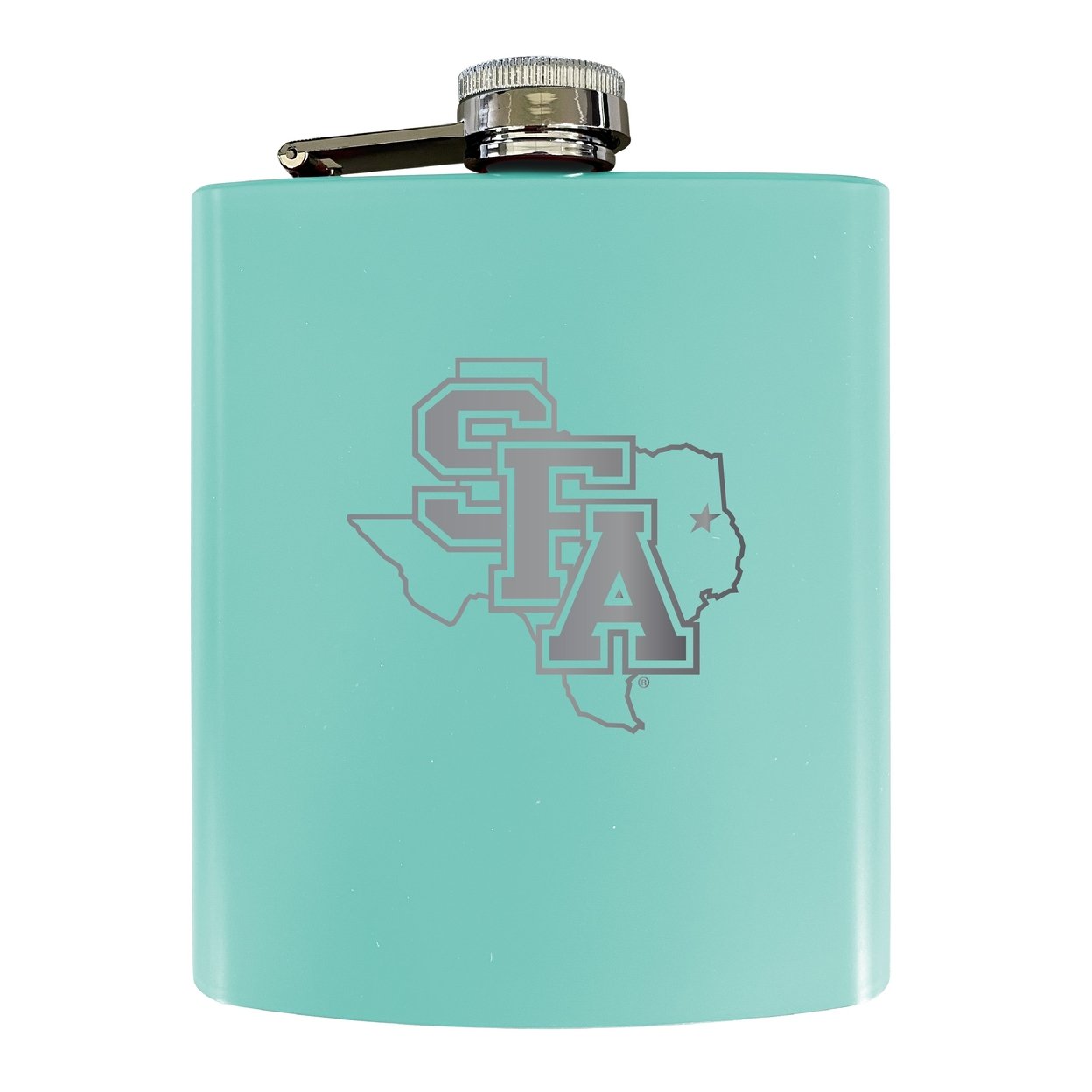 Stephen F. Austin State University Stainless Steel Etched Flask - Choose Your Color - Seafoam