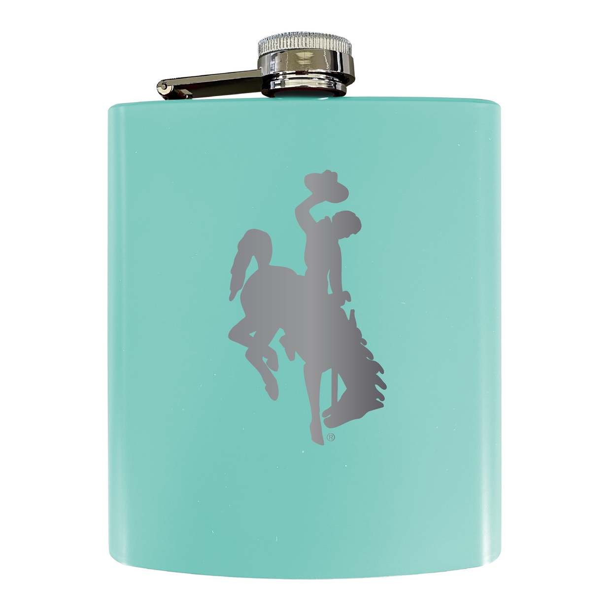 University Of Wyoming Stainless Steel Etched Flask - Choose Your Color - Seafoam